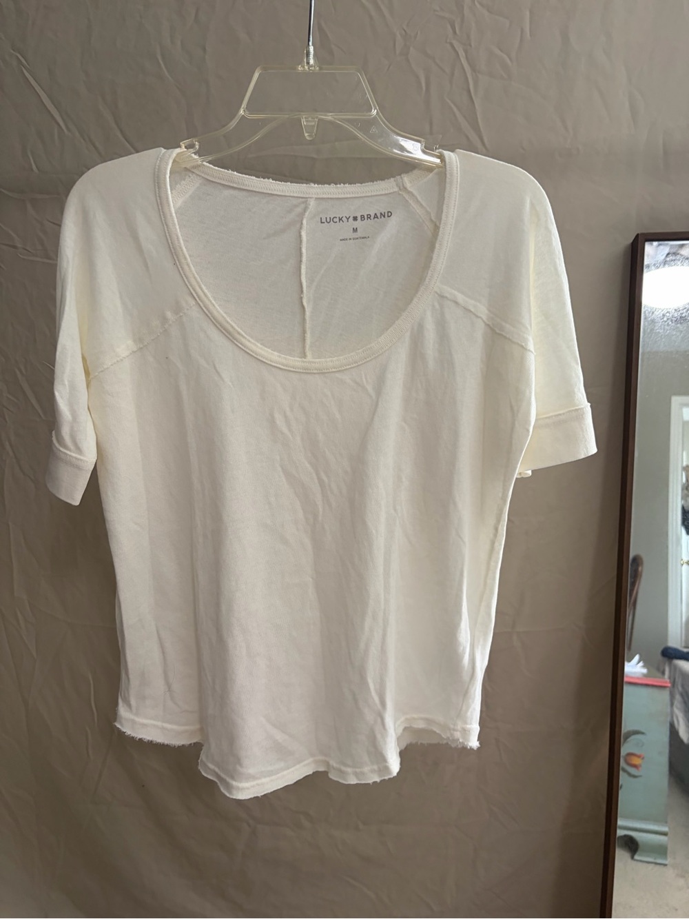Lucky Brand Cream Short Sleeve Scoop Neck Tee